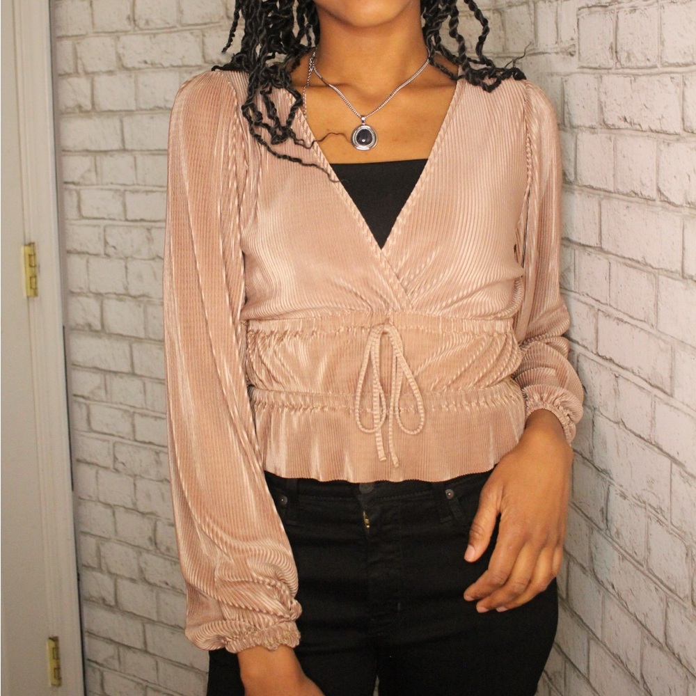 Zara Nude Pleated Blouse
